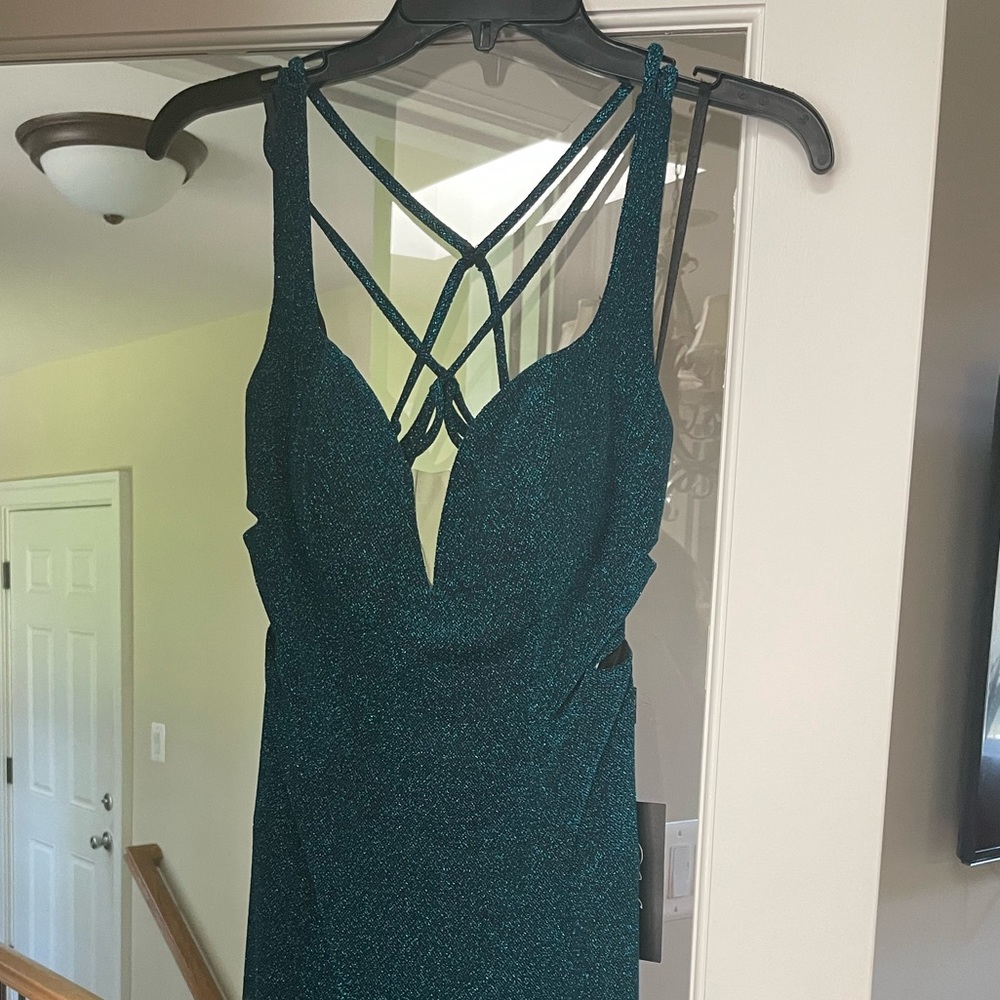 La Femme Teal Glitter Prom Dress Formal Gown Size 4